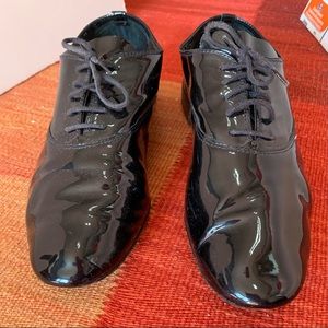 Repetto French black patent lace up ballet flats